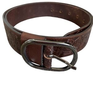 Strenesse Leather Belt Embossed Floral Brown Women Size M/30"